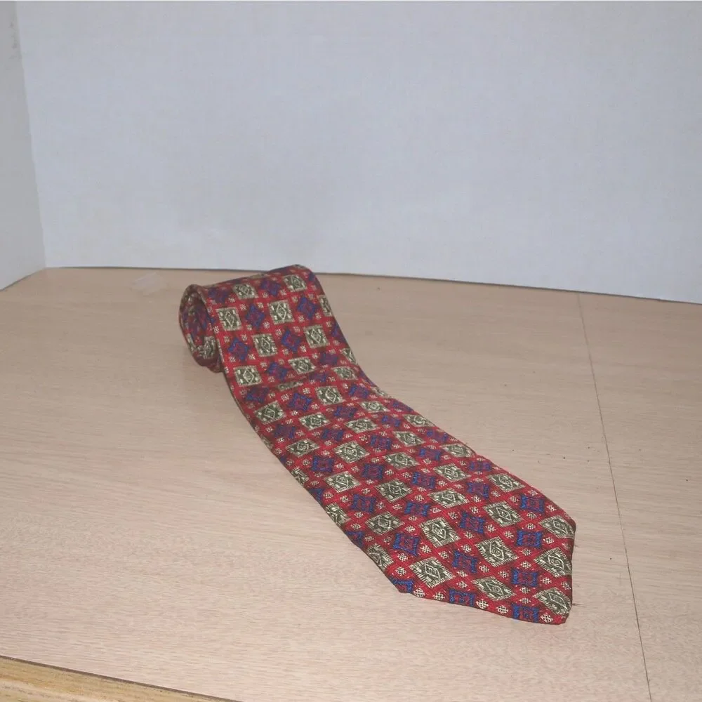 Robert Talbott Best Of Class Silk Tie Mens Red Geometric Medallion USA Luxury